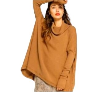 Free People Juicy Long Sleeve Cowl Neck Waffle Knit Split Back Top Canyon Moon